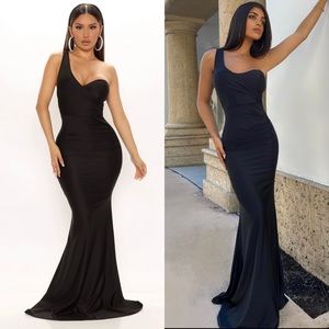 Black Maxi Mermaid Formal One Shoulder Dress / Gown